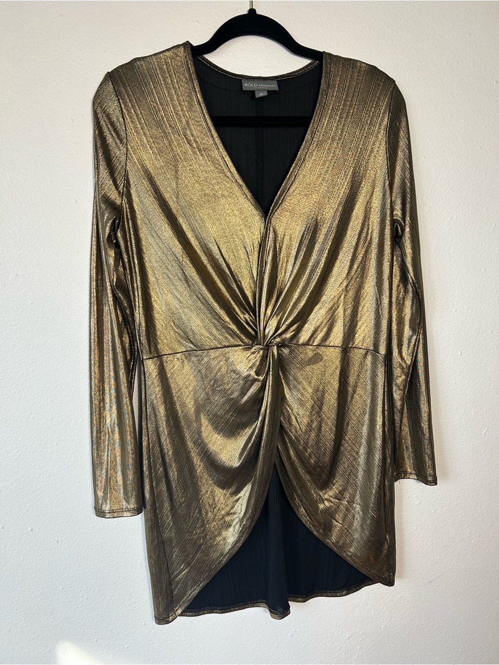 BOLD elements Metallic Gold Twist-Front Mini Dress